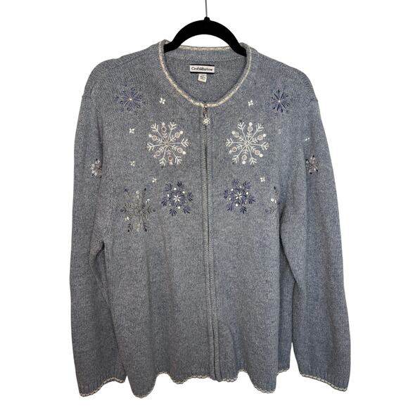 Croft & Barrow Blue Snowflake Zip Cardigan Sweater Women’s 2X Winter Knit - Picture 1 of 4